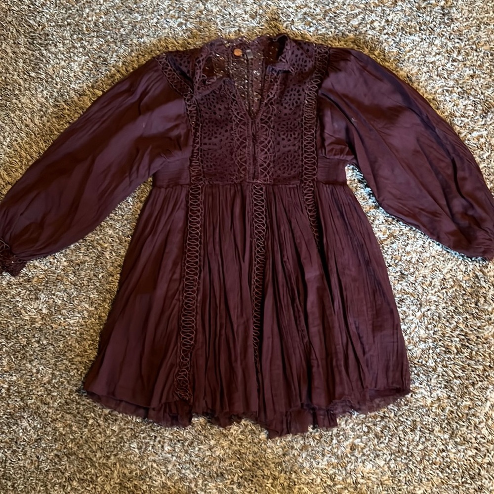 Free People Boho Flow burgundy dress with crotchet texture (medium)